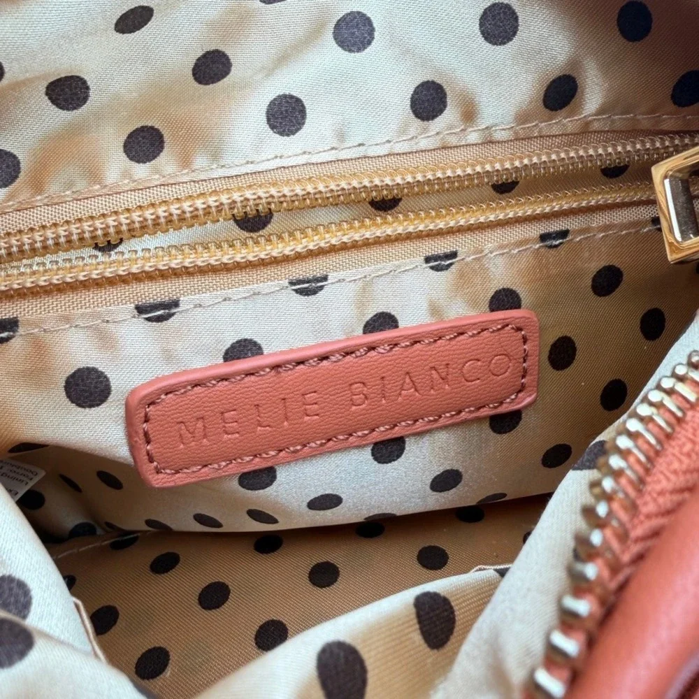 Melie Bianco Woven Vegan Leather Hobo Shoulder Bag Coral NWOT Small Zip Purse